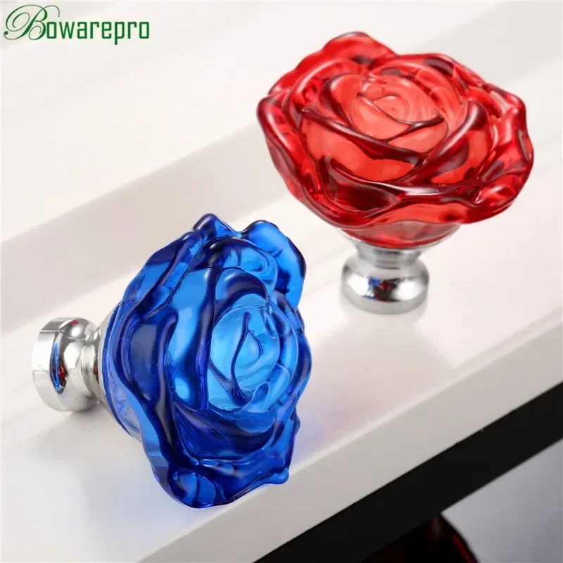 Furniture Hardware Suppliers - Bowarepro 50MM kryształowa róża szklany uchwyt