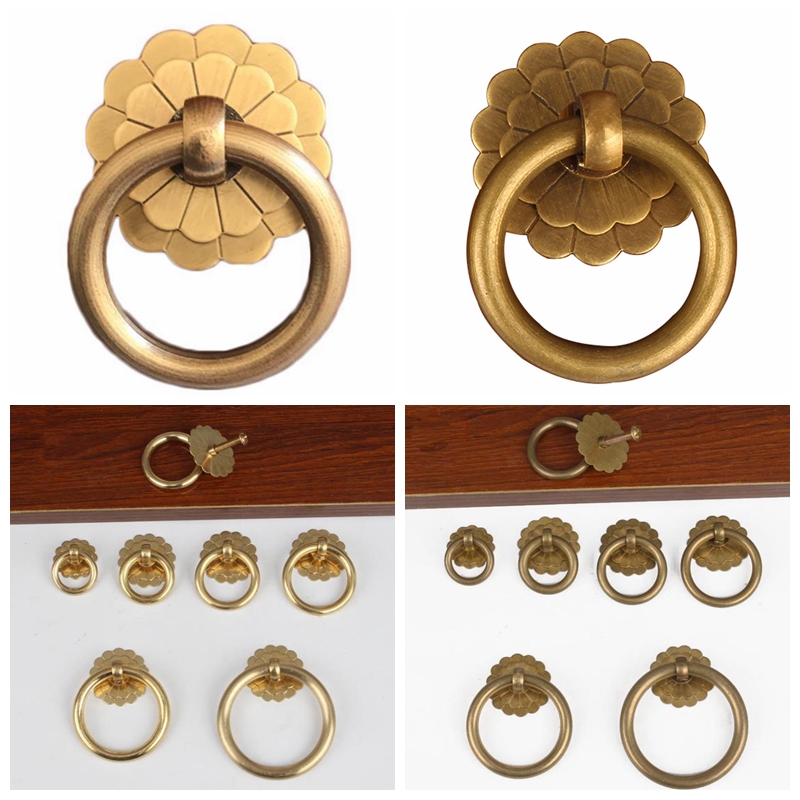 Drawer Pull Gold - Antyczne mosiężne gałki pierścieniowe do szafek,